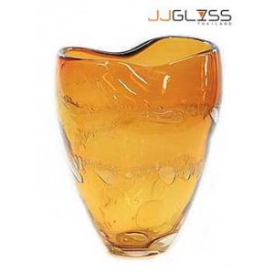 JK Heart 23 cm. Bubble Circle Amber - Handmade Colour Vase , Heart Bubble Circle Amber 
